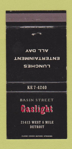 Matchbook Cover - Basin Street Gaslight Detroit MI WEAR 30 Strike