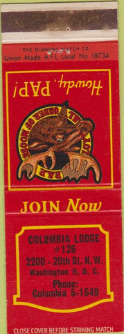 Matchbook Cover - Matchbook Cover Moose Lodge Washington DC