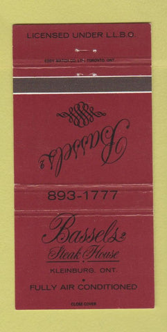 Matchbook Cover - Bassels Steak House Kleinburg ON 30 Strike