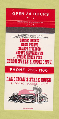 Matchbook Cover - Ranchman's Steak House Calgary AB 30 Strike