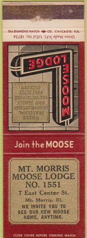 Matchbook Cover - Matchbook Cover Moose Lodge Mount Morris IL