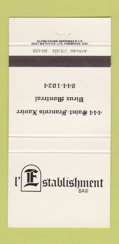 Matchbook Cover - L Establishment Bar Montreal QC 30 Strike