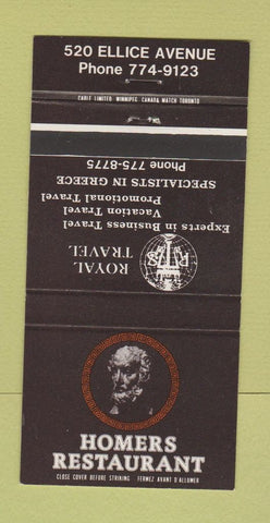 Matchbook Cover - Homers Restaurant Royal Travel Service Greece 30 Strike