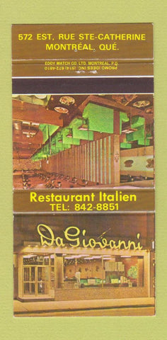 Matchbook Cover - La Giovanni Montreal QC Italian 30 Strike