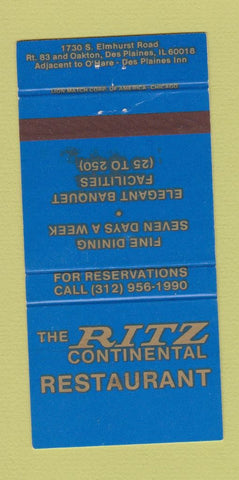 Matchbook Cover - Ritz Restaurant Des Plaines IL 30 Strike