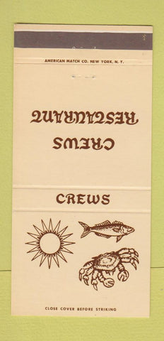 Matchbook Cover - Crews Restaurant Brunswick Jekyll Island GA 30 Strike