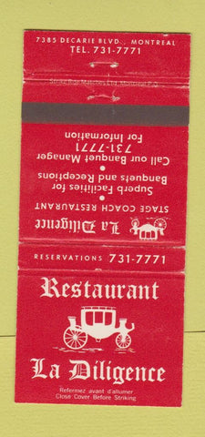 Matchbook Cover - Restaurant La Diligence Montreal QC 30 Strike