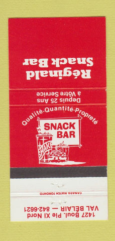 Matchbook Cover - Reginald Snack Bar Val Belair QC 30 Strike