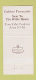 Matchbook Cover - Maison Blanche Washington DC 30 Strike