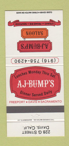 Matchbook Cover - AJ Bumps Saloon Davis CA 30 Strike