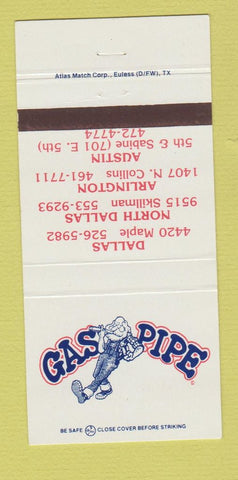 Matchbook Cover - Gas Pipe Dallas Austin Arlington TX 30 Strike