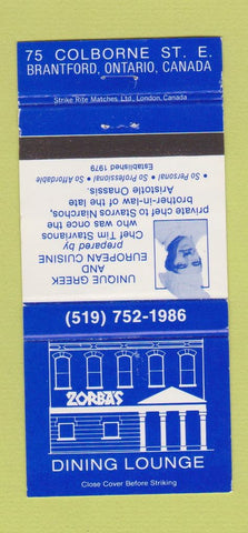 Matchbook Cover - Zorba's Greek Restaurant Brantford ON 30 Strike