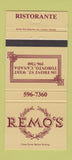 Matchbook Cover - Remo's Ristorante Toronto ON 30 Strike
