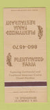 Matchbook Cover - Plentywood Farm Restaurant Bensenville IL 30 Strike