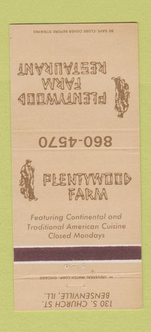 Matchbook Cover - Plentywood Farm Restaurant Bensenville IL 30 Strike