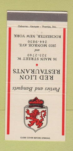 Matchbook Cover - Red Lion Restaurant Rochester NY WEAR 30 Strike