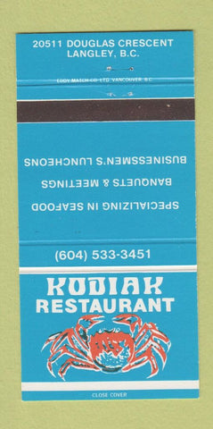 Matchbook Cover - Kodiak Restaurant Langley BC 30 Strike