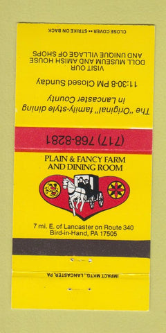 Matchbook Cover - Plain and Fancy Farm Restaurant Bird in Hand PA 30 Strike