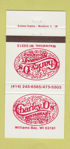 Matchbook Cover - Charley O's Restaurant Williams Bay WI Wauwatosa 30 Strike