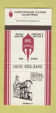 Matchbook Cover - Restaurnt Dante Italian French Quebec QC 30 Strike