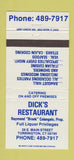 Matchbook Cover - Dick's Restaurnt Torrington CT 30 Strike