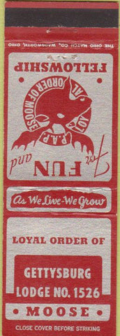 Matchbook Cover - Matchbook Cover Moose Lodge Gettysburg PA