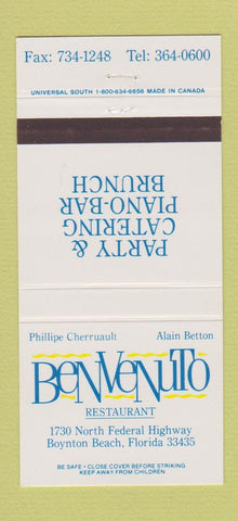 Matchbook Cover - Benvenuto Restaurant Boynton Beach FL 30 Strike