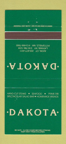 Matchbook Cover - Dakota Restaurant Pittsfield MA Avon CT Latham NY 30 Strike