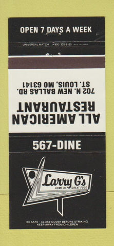 Matchbook Cover - Larry G's Restaurant St Louis MO 30 Strike