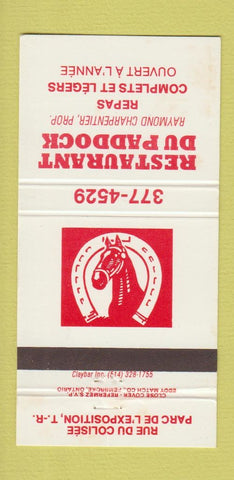Matchbook Cover - Restaurant Du Paddock QC 30 Strike