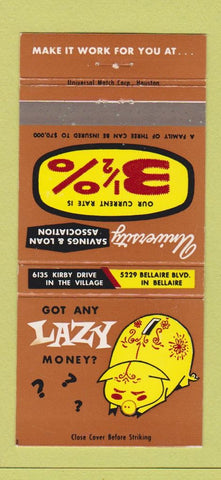 Matchbook Cover - University Savings and Loan Bellaire TX 30 Strike
