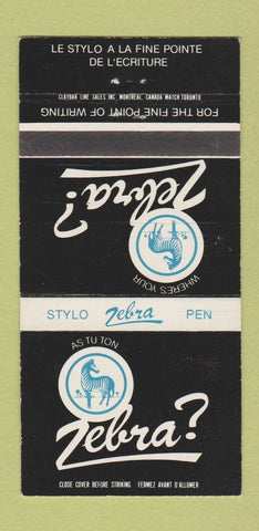 Matchbook Cover - Zebra Pens QC 30 Strike