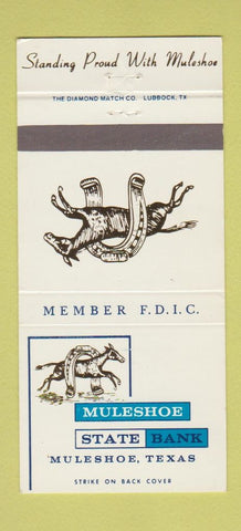 Matchbook Cover - Muleshoe State Bank TX horse 30 Strike