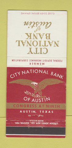 Matchbook Cover - City National Bank Austin TX 30 Strike
