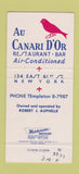 Matchbook Cover - Au Canadri D'Or Restaurant New York City 30 Strike