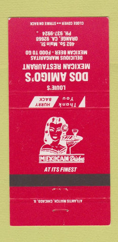 Matchbook Cover - Louie's Dos Amigo's Mexican Orange CA 30 Strike