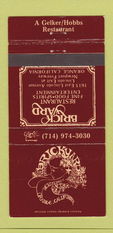 Matchbook Cover - Brick Yard Restaurant Orange CA 30 Strike