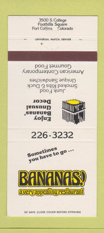 Matchbook Cover - Bananas Restaurant Fort Collins Colorado 30 Strike