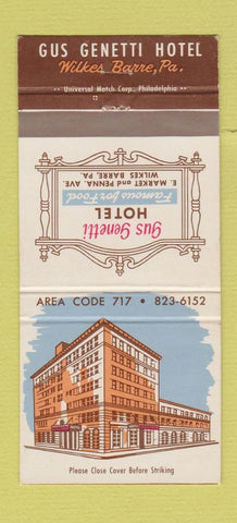 Matchbook Cover - Gus Genetti Hotel Wilkes Barre PA 30 Strike