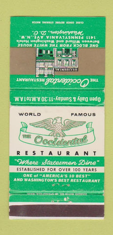 Matchbook Cover - Occidental Restaurant Washington DC WEAR 30 Strike