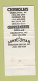 Matchbook Cover - Cripple Creek Grille Chisholms Charlotte NC 30 Strike
