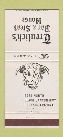 Matchbook Cover - Treulich's Bar Steak House Phoenix AZ 30 Strike