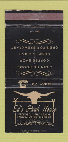 Matchbook Cover - Ed's Steak House Beford PA WORN 30 Strike
