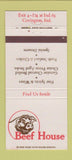 Matchbook Cover - Beef House Covington IN 30 Strike