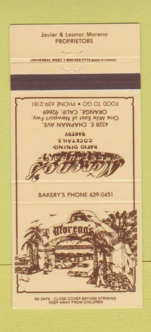 Matchbook Cover - Moreno's Orange CA restaurant 30 Strike
