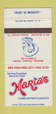 Matchbook Cover - Maria's Mexican Restaurant Corpus Christi TX 30 Strike