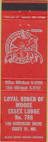 Matchbook Cover - Matchbook Cover Moose Lodge Essex MD