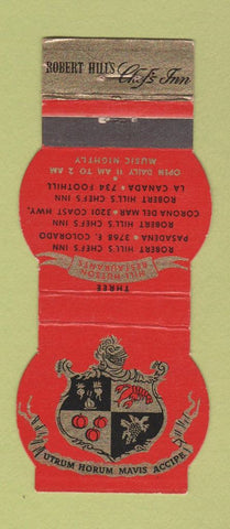 Matchbook Cover - Robert Hill's Chef's Inn La Canada Pasadena CA Contour