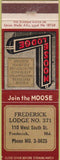 Matchbook Cover - Matchbook Cover Moose Lodge Frederick MD