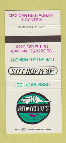 Matchbook Cover - Armadillo's Mexican Food Annapolis MD 30 Strike